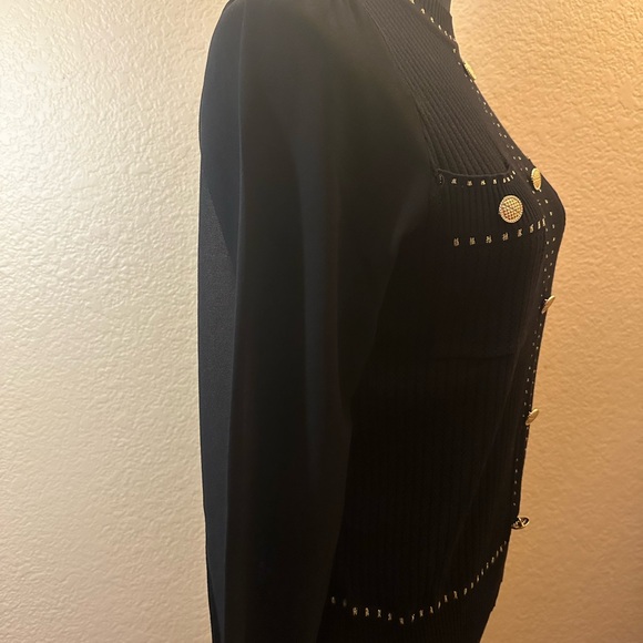 Nancy Yang Black Top With Gold Buttons - Light Fabric, Chiffon Fabric Sleeves - Picture 2 of 5